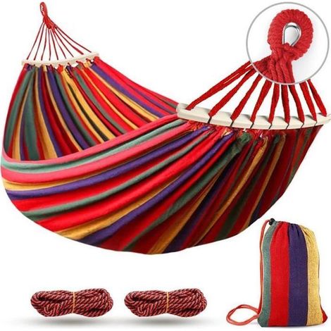 Hamac de camping 2 places en toile robuste 275x155 cm avec sangles et sac de transport (1/5)