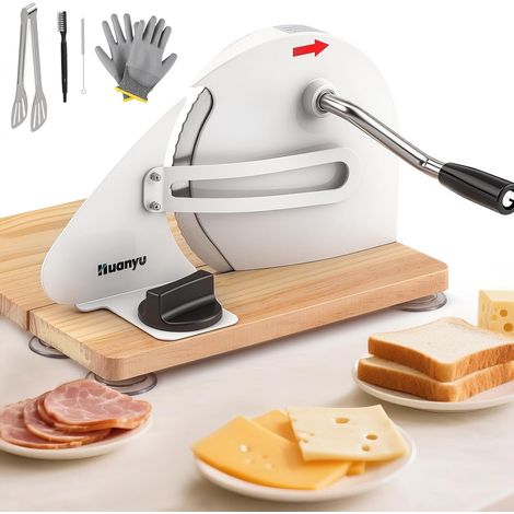 Manual Bread Cutter, Bread Slicer for Homemade Bread, Adjustable Thickness 0-2cm, Bread Slicer for Sourdough Bread, Foldable Bread Cutter, Crank Bread Slicer with Suction Cups (White) (1/5)