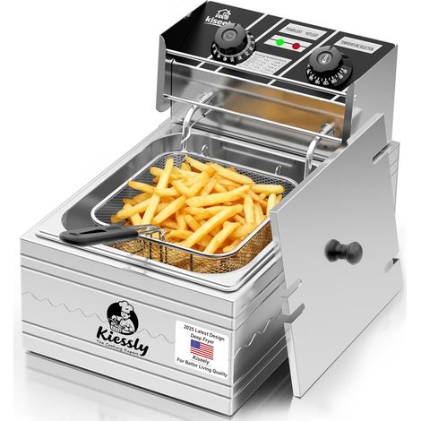 Friteuse 20L Electrique INOX, Friteuse Commerciale 3500 W avec paniers et couvercles, double cuve, avec contrôle de la durée et de la température (Friseur unique 10L NQ7) (1/5)
