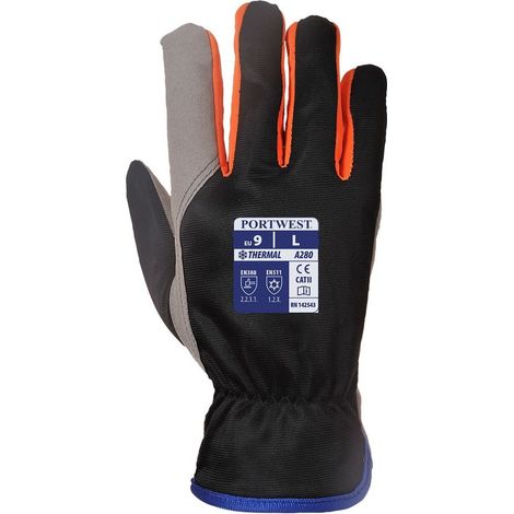 Portwest – Gant thermique Wintershield – Doublé polaire – Cuir synthétique – Taille L – Pour chantiers humides et froids