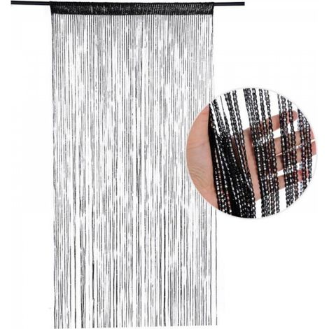 Rideau de porte pailleté, 100 x 200 cm, avec pompons, pour séparer une pièce et préserver l'intimité (noir) (1/5)