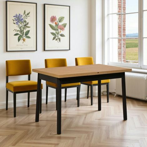 Table extensible noire plateau effet bois 120-153 cm ARDEN (1/5)