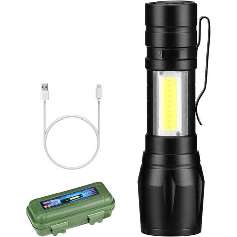 Mini Lampe Torche, Lampe de Poche Ajustable Zoomable, 3 Modes Lampe Torche LED Ultra Puissante avec Clip, Lampe Torche Rechargeable USB Aluminium Étanche IP54 pour Camping, Randonnée, Urgences (1/5)