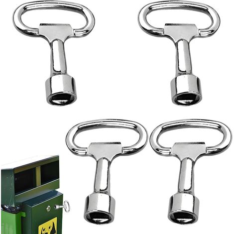 Lot de 4 clés carrées, 8 mm, clé carrée, robinet extérieur, clé de purge, pour radiateur, poubelle, ascenseur, boîte électrique, gaz, eau, compteur électrique (1/5)