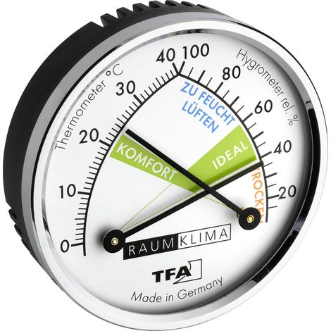 TFA Dostmann Thermometro Igrometro analogico Termoigrometro, 45.2024, con anello in metallo, misuratore di umidità, Multicolore