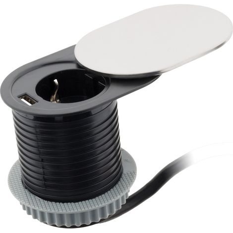 Otio – Multiprise encastrable Schuko + USB A avec clapet de protection – Longueur 1.90m – IP20 pour plan de travail – Usage professionnel (1/3)