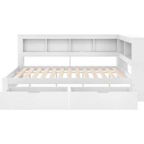 Lit banquette 140 x 200 cm blanc avec 2 tiroirs, prise et 2 ports USB (1/5)
