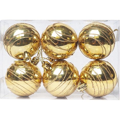 Boule De Décoration - Boules Accrochables En Plastique Doré 6 cm - Pour Arbre De Noël Fête Mariage Et Décoration Intérieure - Lot De 6 (1/5)