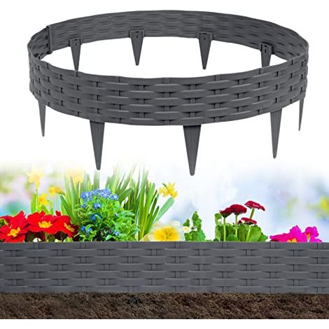 Bordure de Pelouse 30m Rotin Design Plastique Pliable Palissade, par 1 élément 100x20 cm (L x H), pour jardin, Anthracite NAIZY