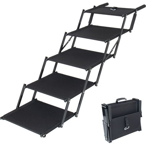 Rampa per cani pieghevole a 5 gradini, portata max 110 kg, struttura in acciaio, nera OKMYHOME (1/5)