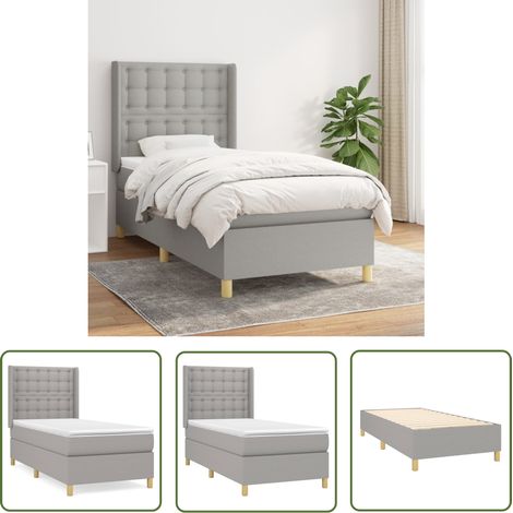 The Living Store Sommier à lattes de lit avec matelas Gris clair 90x200 cm Tissu - Lit Plateforme - Lit Double - Literie - Matelas À Ressorts Ensachés - Têtière Ajustable (1/5)