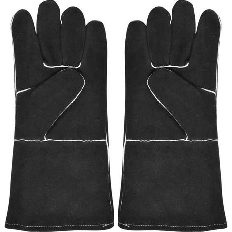 Gant Barbecue,Gant CheminéE Feu,Gants De Four,Gant en Cuir RéSistant à La Chaleur, Gant De Protection Ignifuge(Peau De Vache, Noir) (1/4)