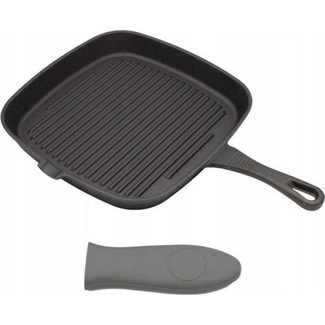 Poêle À Griller - Fonte - 24 X 24 Cm - Pour Cuisinière Classique Et Induction - Noir - 1 Pièce (1/2)