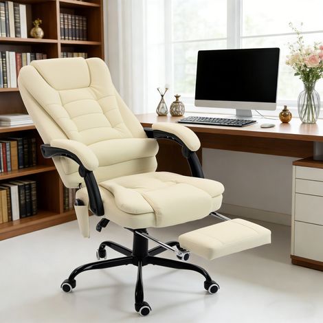 Fauteuil de bureau massant beige chaise de bureau avec hauteur réglable dossier inclinable et télécommande filaire finition de qualité