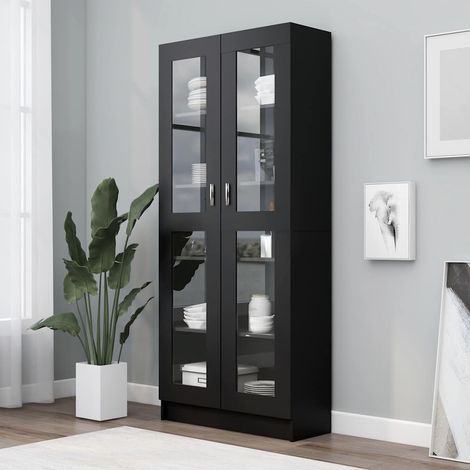 Vitrinenschrank Schwarz 82,5x30,5x185 cm Holzwerkstoff