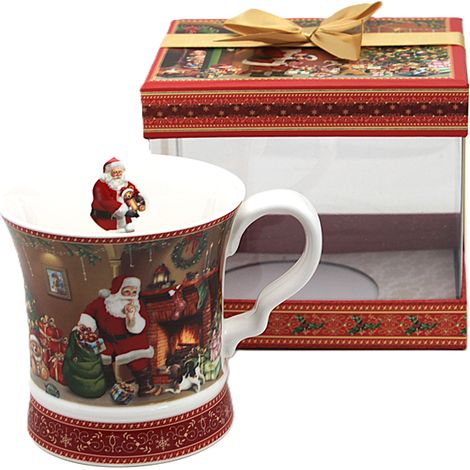 Tazza natalizia in porcellana da 350 ml con motivo di Babbo Natale e regali. (1/5)
