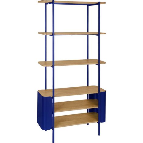 sweeek - Bücherregal mit gewölbtem Metall und Holzdekor, 6 Ebenen (1/5)