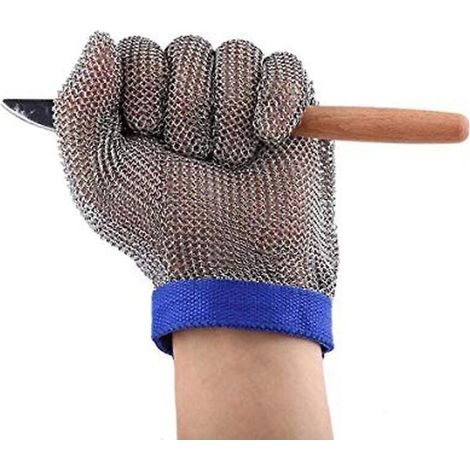 Gants en acier inoxydable résistants aux coupures, en coquille d'huître, pour la découpe de viande (1 pièce, bleu, M) (1/4)