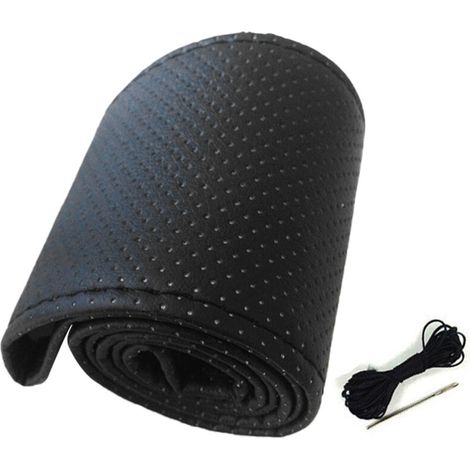 Housse de volant de voiture universelle, couture à la main, en cuir microfibre perforé, housse de volant pour 38cm de diamètre, noir