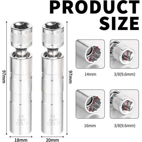 Bussole per candele da 14 mm e 16 mm, 2 chiavi magnetiche per candele, chiave universale per candele a 12 punte con attacco da 3/8", strumento per la rimozione delle candele per auto (1/3)
