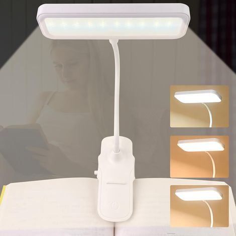 3 Couleurs,Lampe de Lecture, Liseuse Lampe Clip USB Rechargeable Portable, Gradation Progressive, 360° Cou Flexible, lampe livre, pour Lit, Livre (1/5)