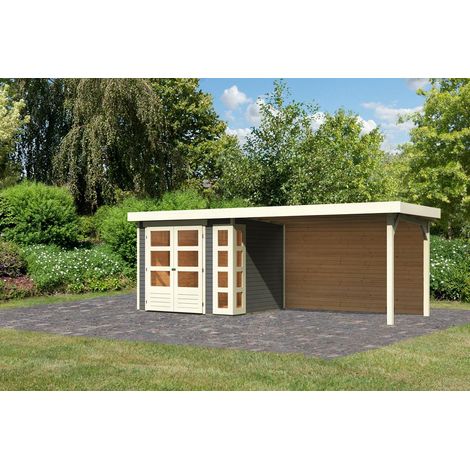 SH Kerko 3 terra 242x217x211cm mit Anbaudach 2,80m + Rückwand