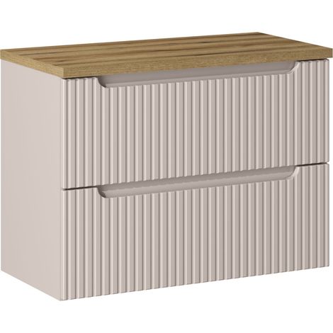 Meuble sous vasque suspendu 2 tiroirs NOVA cachemire 80 CM et le plan chêne (1/5)