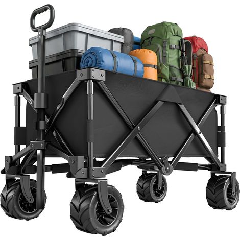 Chariot de plage pliable avec roues avant pivotantes à 360° et poignée télescopique 108 x 55 x 55 cm Noir