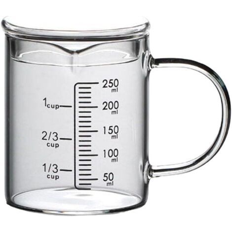 Verre à mesurer en verre borosilicate gradué noir gradué pour liquide, avec couvercle et poignée, avec bec verseur en forme de V (250 ml) (1/4)