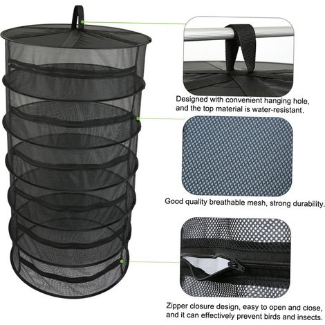 Cesta colgante de 6 niveles con cremallera, rejilla de secado de malla plegable para flores, capullos y plantas.
