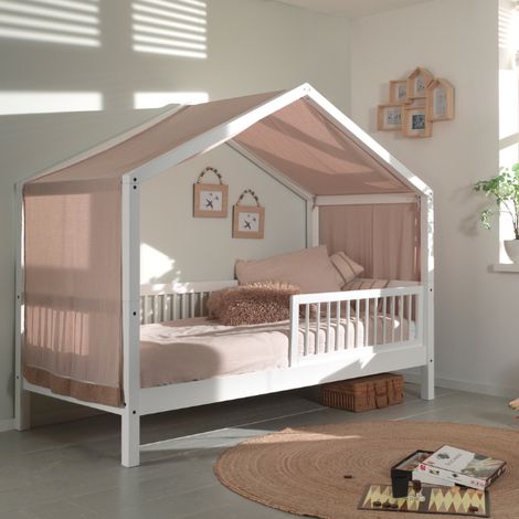 Lit maison Forrest 90x200 avec barrière de lit et tente de lit - (1/4)