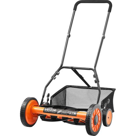 Tondeuse à Gazon Manuelle, 450 mm, 5 Lames Acier, sans Moteur, Hauteur de Coupe Réglable 35 à 62 mm, avec Bac de Ramassage, Tondeuse pour Pelouses, Allées, Cours, Travaux de Jardinage Quotidiens