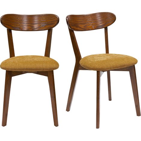 Chaises vintage bois foncé chêne et tissu effet velours jaune moutarde (lot de 2) DOVE (1/5)