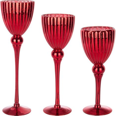 Porta candela "Elodie" decorativo natalizio in Vetro colore Rosso Set 3