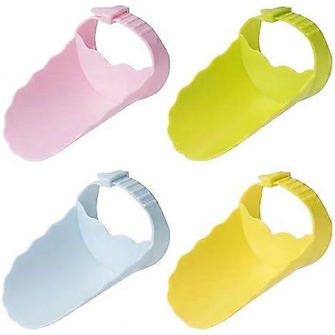 Rallonges de robinet pour le lavage des mains des tout-petits et des enfants, lot de 4 rallonges de robinet en silicone pour lavabo, kit de lavage des mains ludique pour la salle de bain - Rose et ble (1/5)