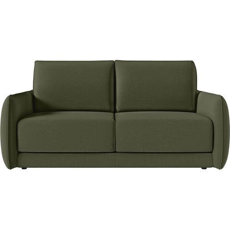 Canapé DARIO convertible 3 places couchage quotidien 140x190cm - matelas 14cm - tissu vert kaki (1/5)