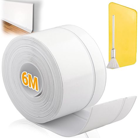 Plinthe Souple Autoadhésive 6m Plinthe PVC 50x20mm(Blanc) Plinthe Cuisine avec Spatule et Pinceau, pour Cuisine et Salle de Bain (1/5)