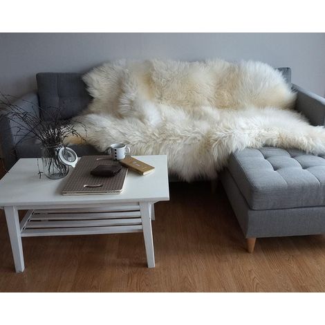 Alfombra de triple piel de oveja auténtica, manta de lana natural color blanco crema, 70 x 50 pulgadas (180 x 125 cm), alfombra de lujo para el suelo. (1/5)
