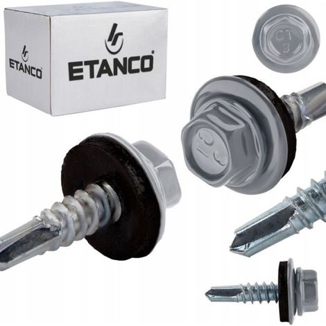 Vis Autoperceuse - 4,8x19 mm - Tête Hexagonale SW8 - Joint EPDM 14 mm - Acier Galvanisé - RAL 9006 - 250 Pièces (1/4)
