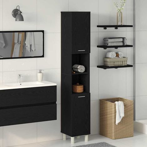 Badezimmerschrank mit Tür Schwarz Eichen-Optik 30 x 30 x 179 cm