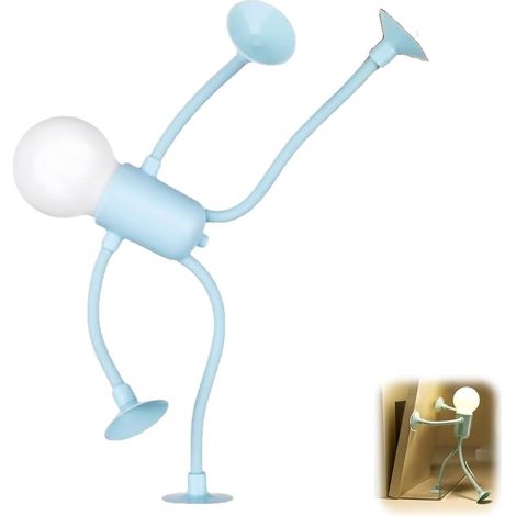 Veilleuse sportive amusante et flexible avec ventouses, mini lampe réglable pour chambre, salle de bain, cuisine, bleue. (1/5)