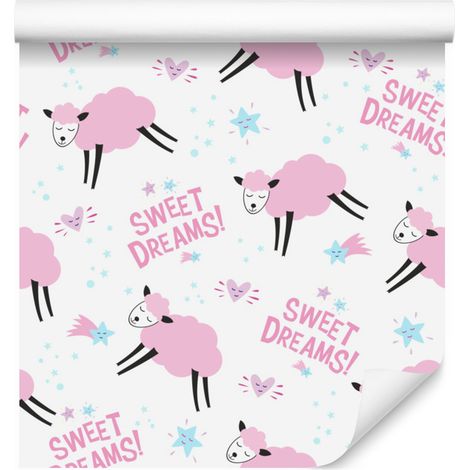 Carta da parati con pecorelle rosa per soggiorno e camera da letto 50x1000 cm (1/5)