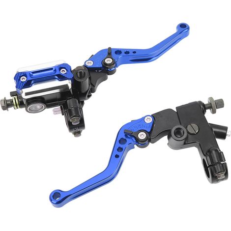 Levier de maître-cylindre de frein 7/8in universel pour moto, kit poignée avec réservoir, protège-main carbone bleu, paire (1/5)