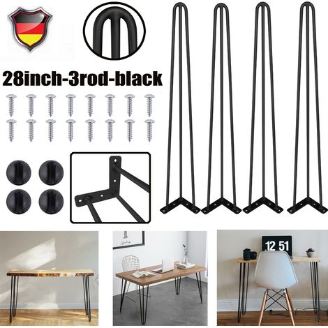 Pieds en épingle à cheveux 71 cm 28 pouces 3 barres avec pieds de protection au sol & vis(set de 4)