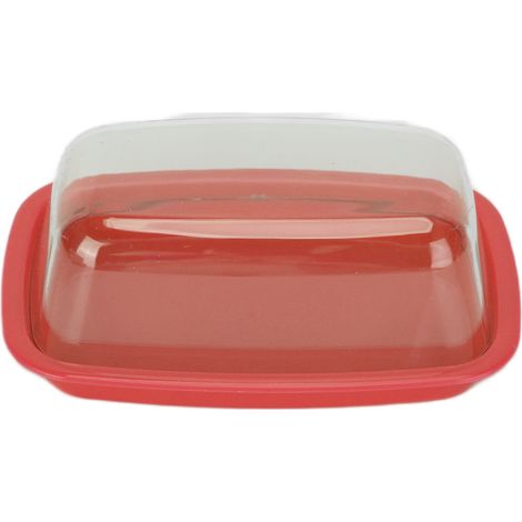 Boîte à beurre incurvée avec couvercle, plateau à fromage, ustensile de cuisine rouge (1/5)
