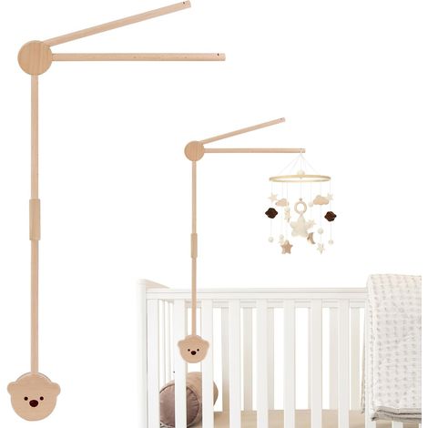 Petit Ours Support mobile pour lit bébé, Hauteur Réglable en bois Cloches de Lit Bébé,support mobile bébé réglable en hauteur en bois, adapté aux lits d'enfants et aux tables à langer (1/5)