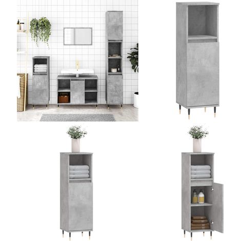 Armario de baño madera contrachapada gris hormigón 30x30x100 cm - Armario de baño madera contrachapada - Armario de baño gris hormigón