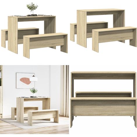 vidaXL Ensemble table à manger et bancs 3 pcs bois d'ingénierie (1/5)