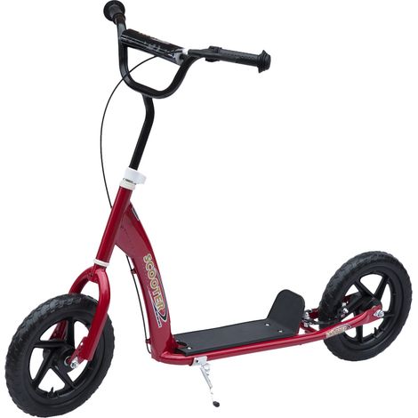 Patinete infantil con ruedas de 30 cm, manillar regulable en altura, freno y caballete, cuadro de acero, para niños a partir de 5 años, color rojo.