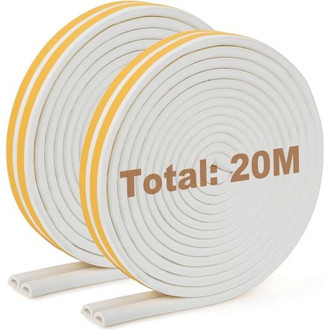 20M Joint Fenetre, Joint Porte, Bande de Joint D-Profil, Joint Fenetre Isolation avec Forte Adhérence, Isolante Froid, Insonorisé, Anti-poussière, Preuve de Collision (5M Blanc) (1/5)